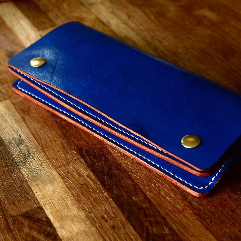 Cans Handmade Pure Handmade Blue Vegetable Tanned Customized Truck Wallet Men's Long Wallet Wallet Money Clip Treasure Cloth - กระเป๋าสตางค์ - หนังแท้ สีน้ำเงิน