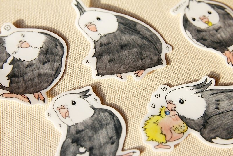 Flour cockatiels painted waterproof sticker set - Stickers - Other Materials 