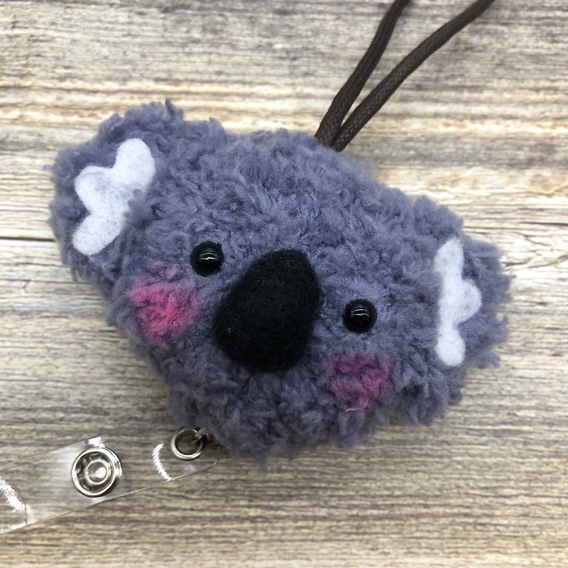 Koala-Retractable Identification Card Ticket Holder Card Set Wool Weaving Small Object Document Set Work Permit - ID & Badge Holders - Polyester Gray