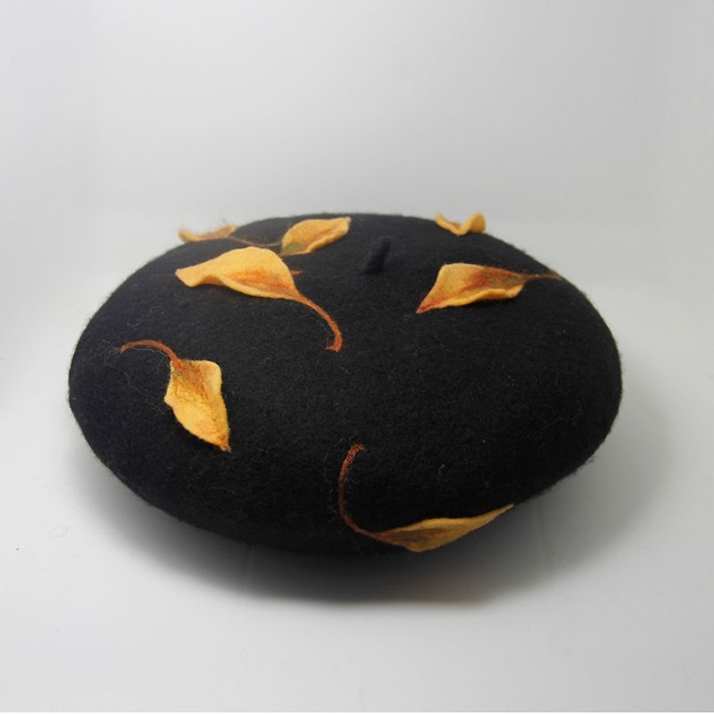Handmade customized wool felt needled beret ( Item as picture shown)——black - Hats & Caps - Wool 