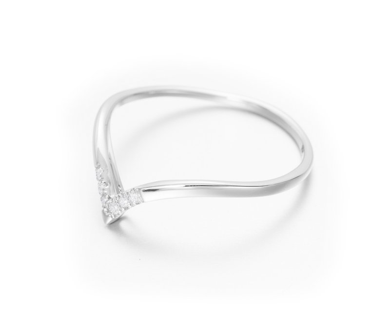 14k白金別緻女戒 優雅訂婚鑽石戒指 簡約求婚白金鑚戒 V形小戒指 - 對戒 - 鑽石 銀色