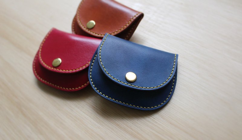 【Mini5】手工縫線零錢包 (藍) - 零錢包/小錢包 - 真皮 