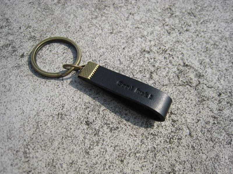 Gift / handmade leather charm key ring / custom brand F00_1 - Keychains - Genuine Leather Black