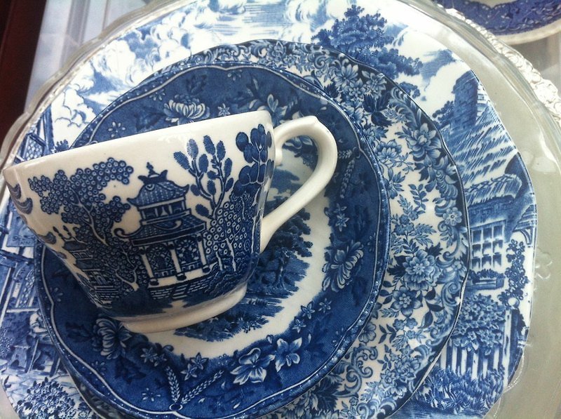 ♥ ♥ Annie crazy Antiquities British bone china mugs Barratts 1950 Rustic Style series, flower cup three groups - - ถ้วย - วัสดุอื่นๆ สีน้ำเงิน