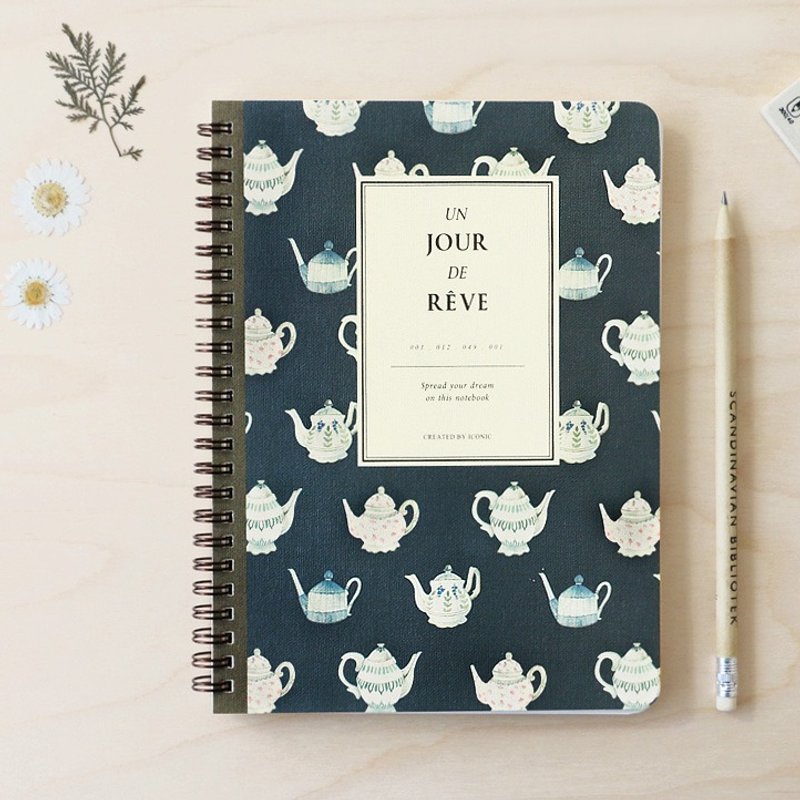 Dessin x Iconic- ring on May Day Spring Chi notebook - Tea Time, ICO82538 - สมุดบันทึก/สมุดปฏิทิน - กระดาษ สีน้ำเงิน