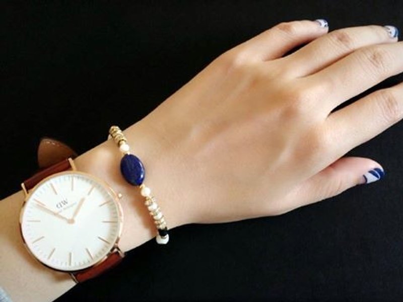 Lapis lazuli mystery - brass / natural stone bracelet - Bracelets - Other Materials 