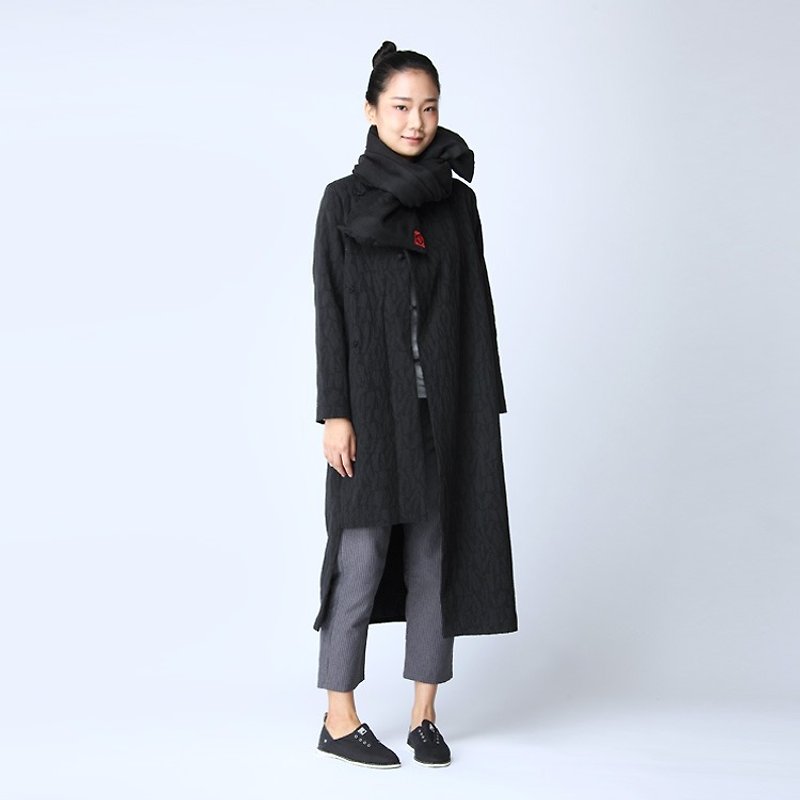 BUFU Chinese- style botton long  coat  O150707 - Qipao - Cotton & Hemp Black