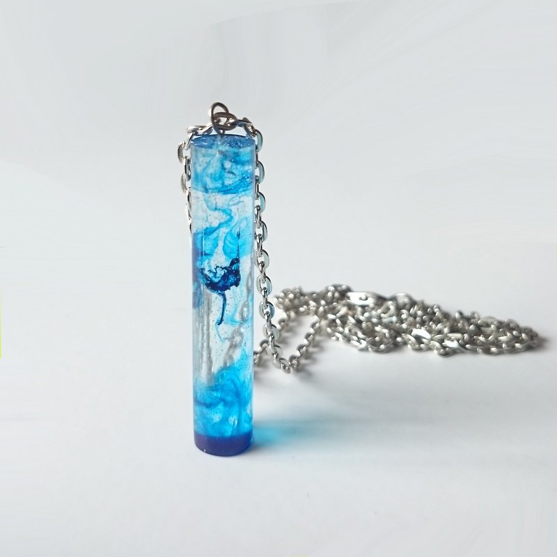 Epoxy cylindrical mirror necklace - Blue Mist - Necklaces - Plastic Blue