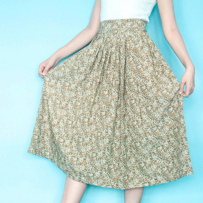 │ European style retro vintage old yellow floral rose waist skirt - Skirts - Other Materials Gold