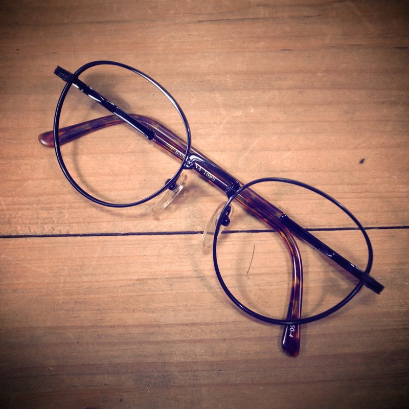 [Bones] Early in classic black round frame metal antique vintage vintage tortoiseshell frame J - กรอบแว่นตา - โลหะ สีดำ