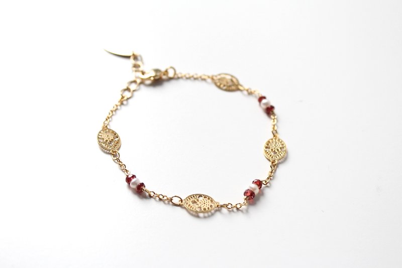 Red Stone birthstone -Garnet Bronze bracelet 22k mosaic January - Bracelets - Gemstone Red