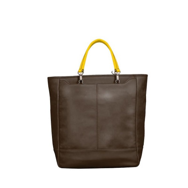 WHISKY handle custom leather tote bag - Army coffee color - Handbags & Totes - Genuine Leather Brown