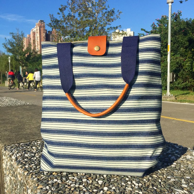 88Tailors 全手工 牛仔布皮革提把托特包 - 側背包/斜背包 - 其他材質 藍色
