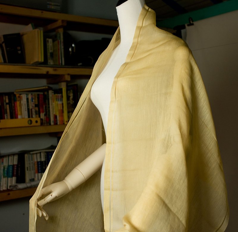 Fumu plant dyed silk cotton towel - Scarves - Silk Yellow