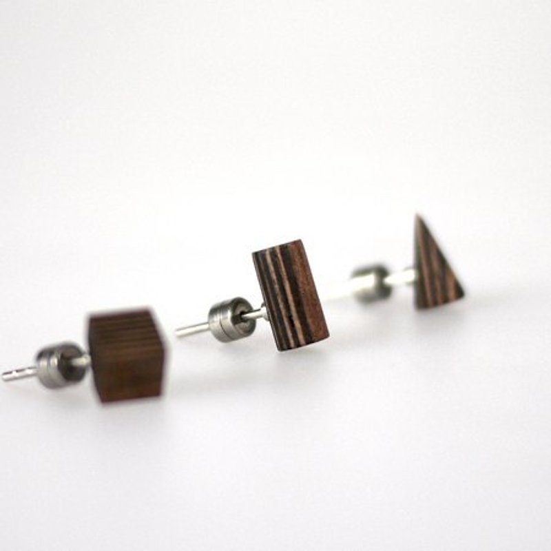 DOLCI wood earrings - black Hu - ต่างหู - ไม้ สีนำ้ตาล