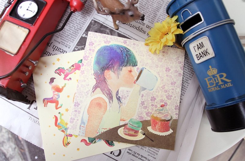 Little girl coffee card---the beauty comes from the art of being integrated into life Minervac - การ์ด/โปสการ์ด - กระดาษ หลากหลายสี