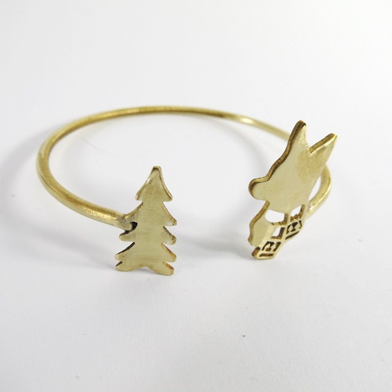 小狐狸和聖誕樹黃銅戒指 - 手鍊/手環 - 其他金屬 橘色