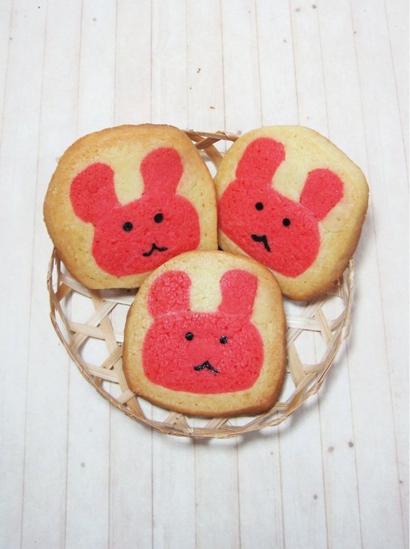 JMI 手作烘焙坊 草莓兔兔造型手工餅乾(共10片 5小包) - 手工餅乾 - 新鮮食材 粉紅色