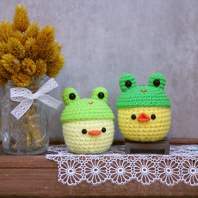 Little duck and chick in a frog hat-key ring. Exchanging gifts - Keychains - Other Man-Made Fibers 