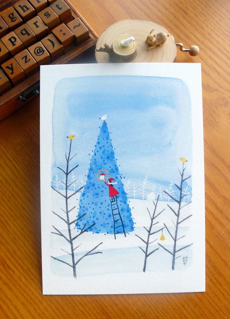 地球に冬のツリー/装飾色のポストカード - カード・はがき - 紙 ブルー