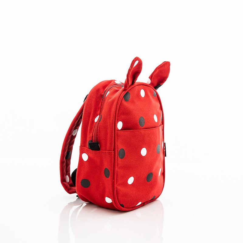 TiDi Red Bunny Ears Two-Color Dot Backpack - กระเป๋าสะพาย - ผ้าฝ้าย/ผ้าลินิน สีแดง