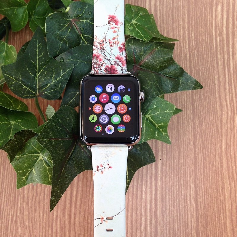 Sakura Floral Pattern Printed on Leather watch band for Apple Watch Series 1 - 5 - อื่นๆ - หนังแท้ 