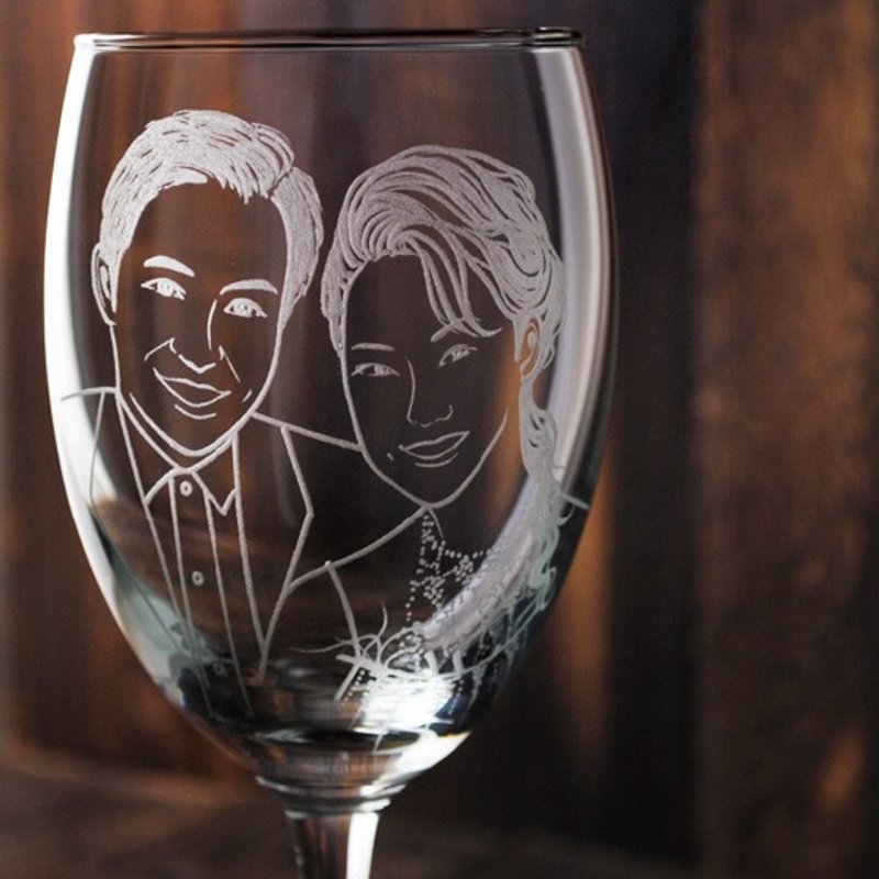 270cc [MSA] married portrait cup (Realistic Version) 2 people Portrait of red wine glass sculpture to commemorate the marriage of the cup cup custom wedding - Customized Portraits - Glass Brown