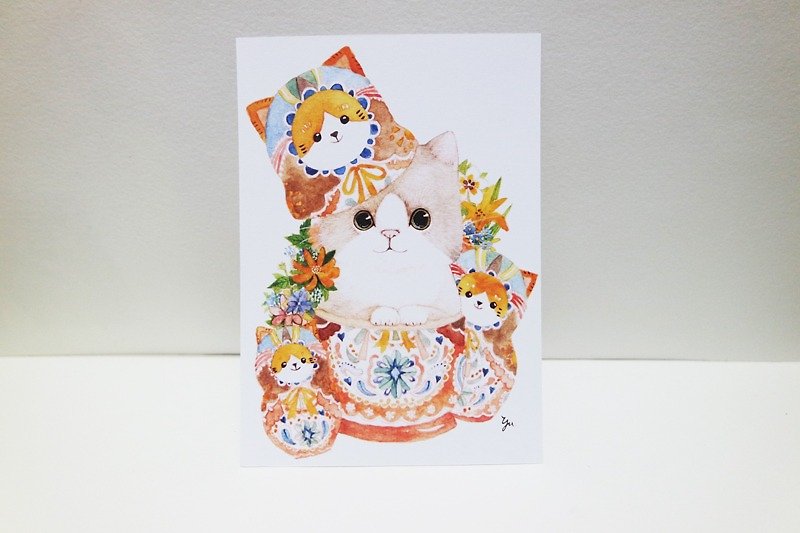 Russian doll cat postcard - การ์ด/โปสการ์ด - กระดาษ 