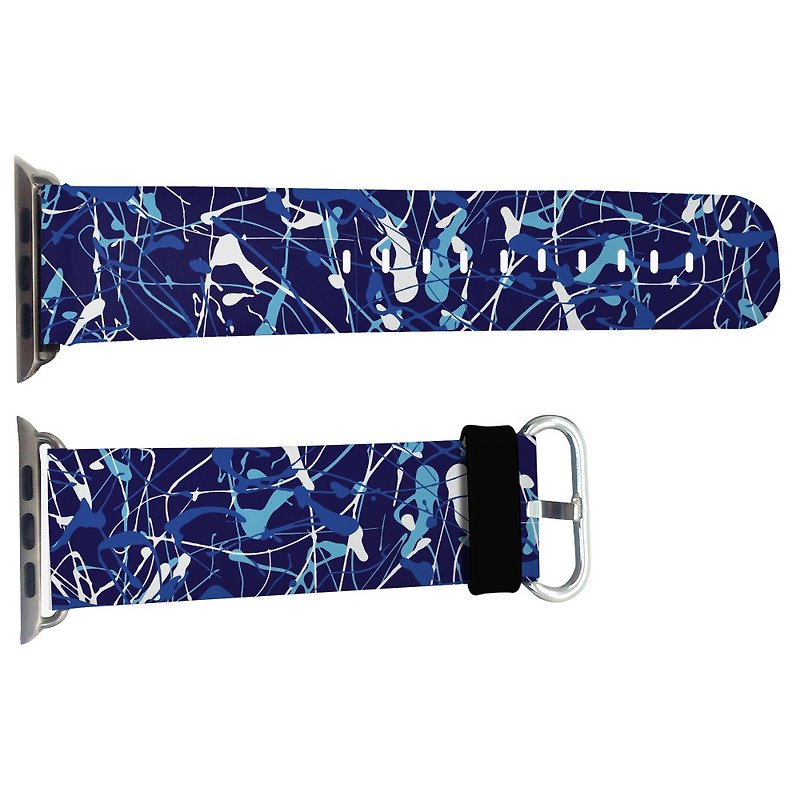 Dark Blue Abstract Apple Watch Leather Strap Apple Watch Special Leather Strap (WB11) - สายนาฬิกา - หนังแท้ 