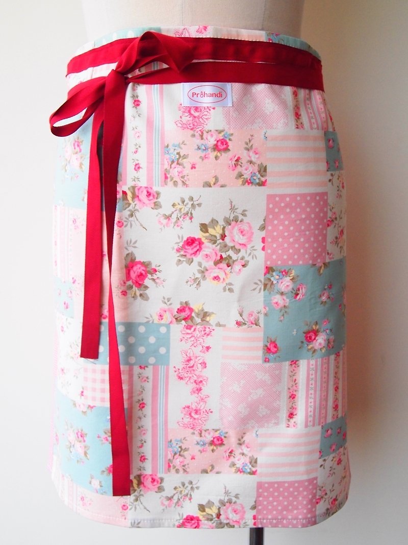 British style-small floral half apron red - Aprons - Other Materials Red