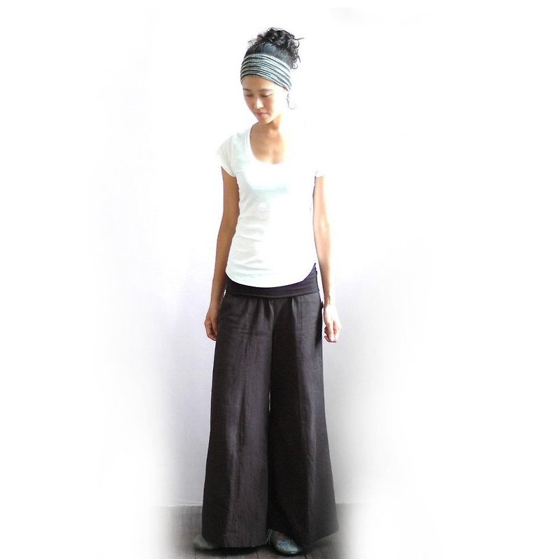 Handmade cotton wide pants - black - กางเกงขายาว - ผ้าฝ้าย/ผ้าลินิน สีดำ