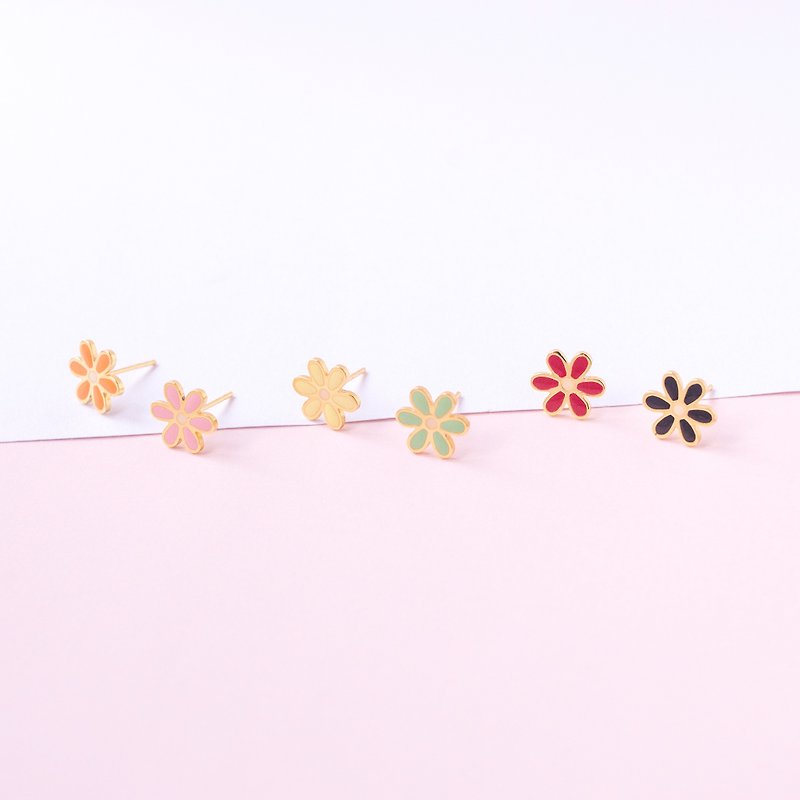 Pink flower hand made earrings - ต่างหู - โลหะ สีดำ