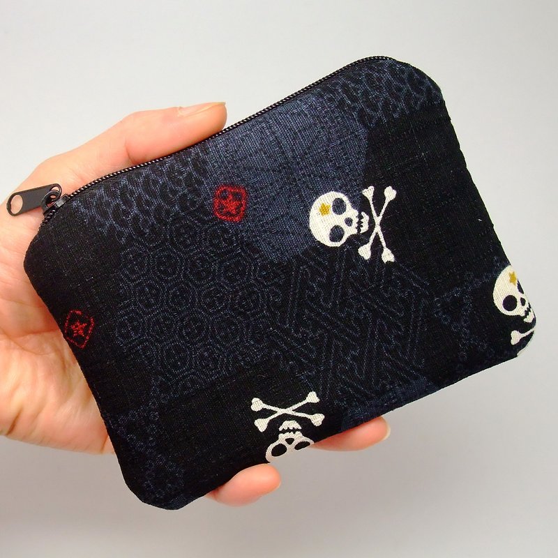 ジッパー財布、カードパック、キーケース、ヘッドフォンパッケージ、小さなオブジェクトパッケージ（スカル）（ZS-127） - 小銭入れ - コットン・麻 ブラック
