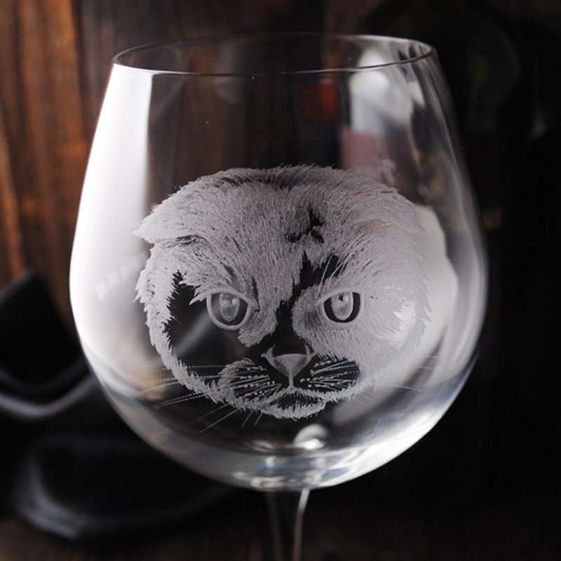 670cc【MSA GLASS ENGRAVING】寵物寫實+Q版畫像 貓咪 義大利 Bormioli Rocco 水晶玻璃雕刻 訂做你的貓咪 客製化水晶杯 - 似顏繪/客製畫像 - 玻璃 咖啡色
