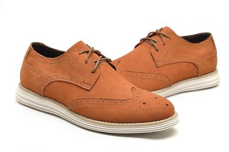 Functional lightweight shock absorption comfortable leather breathable Oxford shoes WINGTIPS orange - รองเท้าลำลองผู้ชาย - หนังแท้ สีส้ม