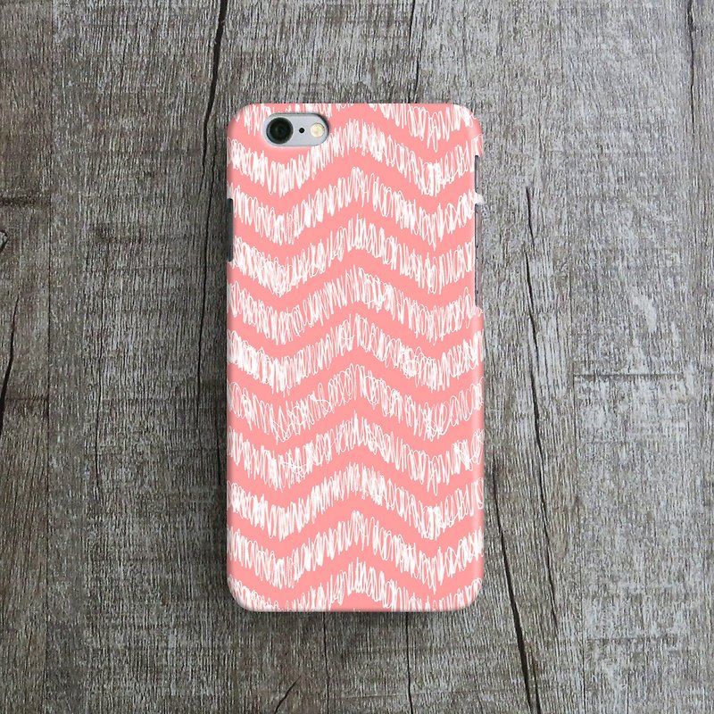Coral Pink, Handdrawn Zigzag- Designer iPhone Case. Pattern iPhone Case. - เคส/ซองมือถือ - พลาสติก สึชมพู