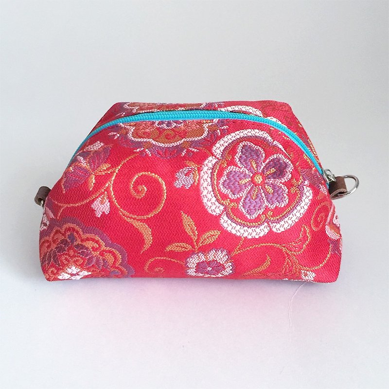 Pouch with Japanese Traditional Pattern, Kimono (Medium) "Brocade" - Toiletry Bags & Pouches - Other Materials Red