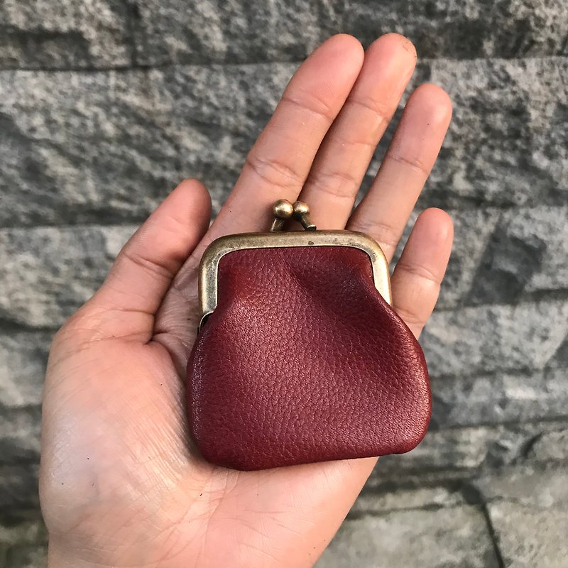 Leather mini mouth gold - Coin Purses - Genuine Leather Red