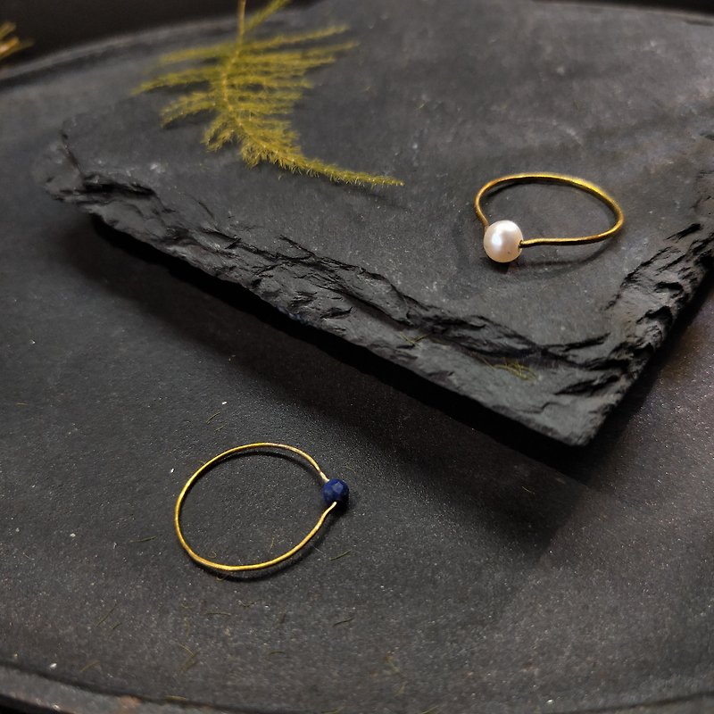 Bronze hand knock ring - simple models - lapis lazuli ring line - General Rings - Other Metals Blue