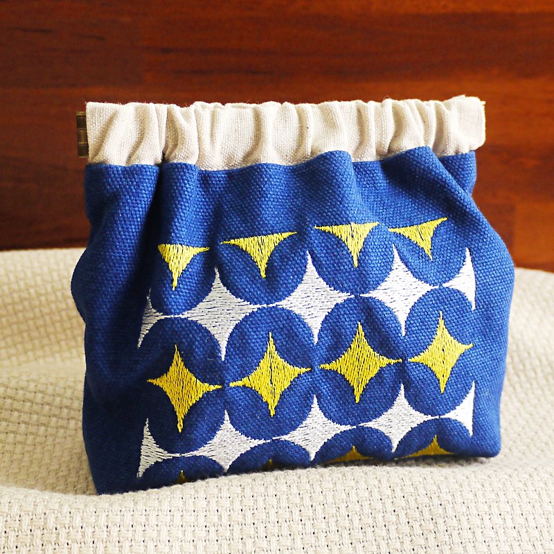 明るい星パターン刺繍榴散弾口のゴールドポーチ財布（名前は英語で刺繍さすることができますので、予めご了承ください） - 小銭入れ - 刺しゅう糸 ブルー