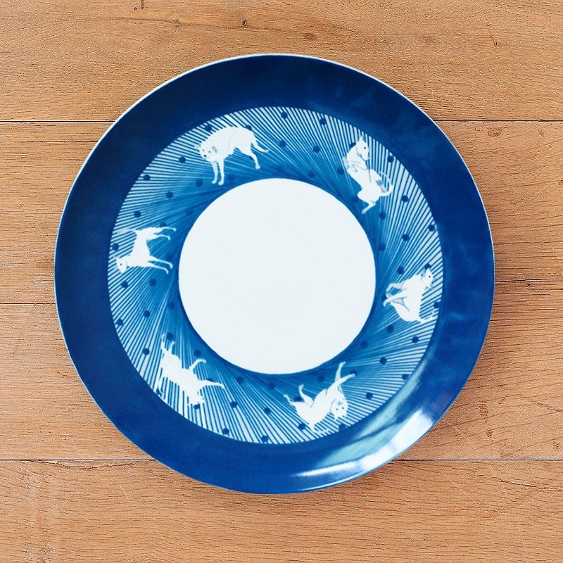 犬紋盤(大) - 碟子/醬料碟 - 其他材質 藍色