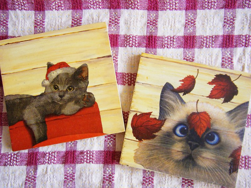 Cat paintings - butterflies Gu Bate - ผ้ารองโต๊ะ/ของตกแต่ง - ไม้ หลากหลายสี