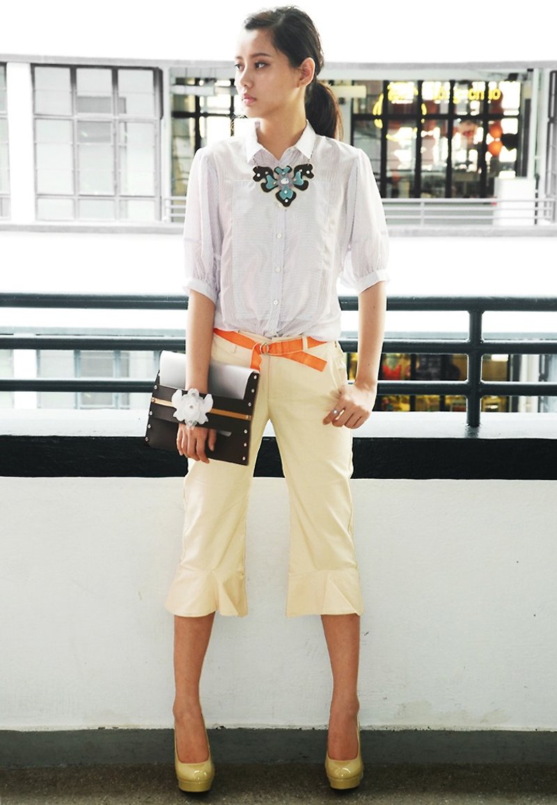 女の子らしいファッションストライプシルクのシャツ（香港デザインブランド） - シャツ・ブラウス - その他の素材 パープル