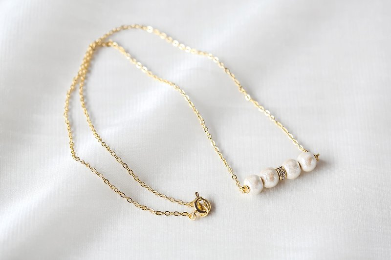 Regent - cotton pearl necklace - สร้อยคอ - โลหะ ขาว