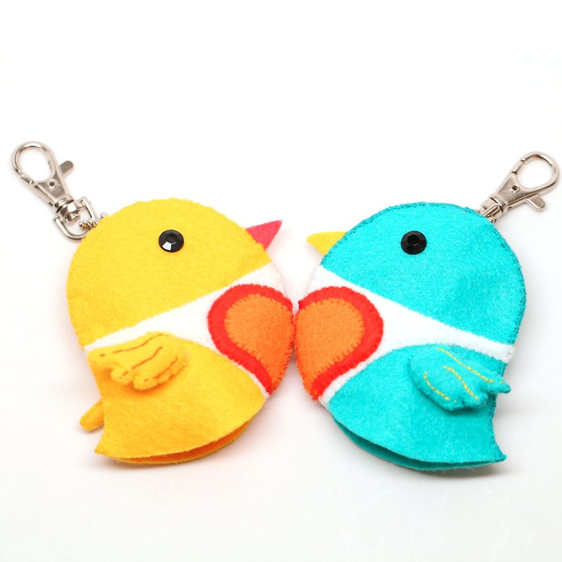 【小鳥圍兜兜】情人節 雙雙對對同心鳥鑰匙包(一對) - 鑰匙圈/鑰匙包 - 其他材質 多色