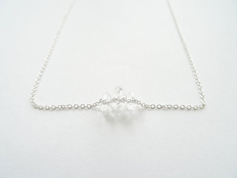Floating Clear Quartz Crystal Faceted Rondelles Sterling Silver Necklace - Collar Necklaces - Crystal White