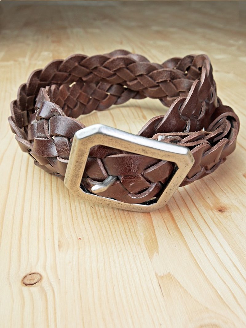 Chainloop self-made handmade belt can be customized size woven cowhide narrow belt - Belts - Genuine Leather Brown
