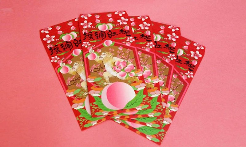【福獸納福】紅包袋/猴運紅桃(一)每包五入 - 紅包袋/春聯 - 紙 紅色