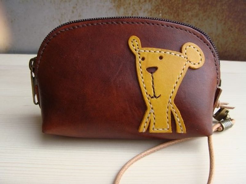 ISSIS-Leather Hand-stitched Beanie Bear Coin Purse - Coin Purses - Genuine Leather Brown