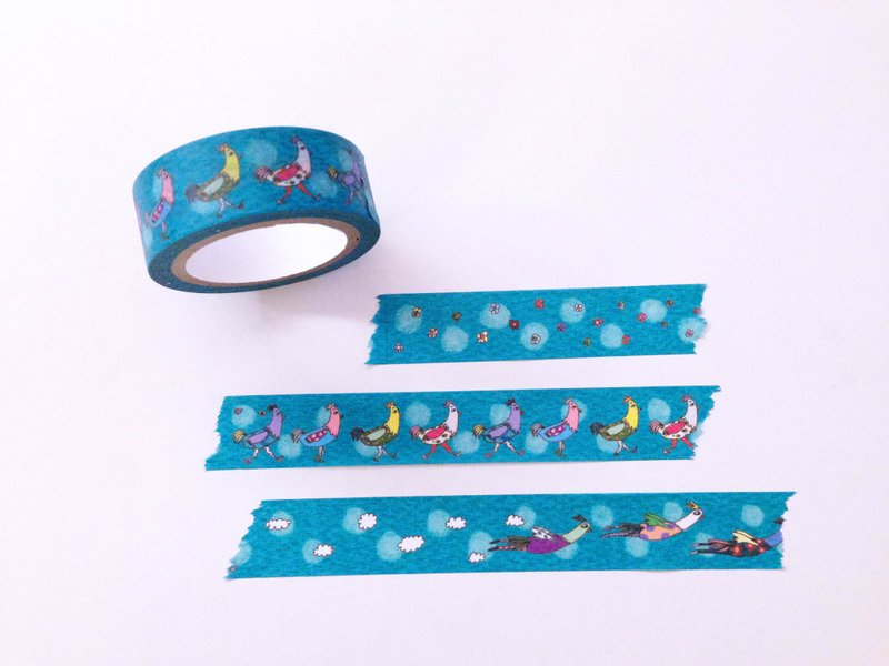 ✿Macaron TOE✿ Chickens Can Fly /Masking Tape - Washi Tape - Paper Blue